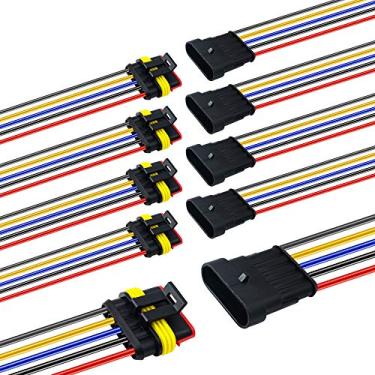 Imagem de LanHong Conector elétrico de 5 pinos 16 AWG para carro impermeável com fio AWG Marine Pacote com 5