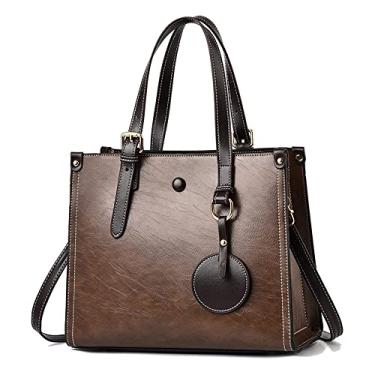 Imagem de Bolsa feminina de couro retrô alça superior bolsa bolsa transversal moda grande bolsas de ombro para senhoras, Marrom