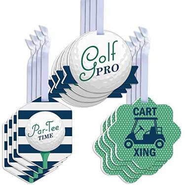 Imagem de Big Dot of Happiness Par-Tee Time - Golf - Etiquetas sortidas para lembrancinhas de aniversário ou aposentadoria - Toppers de etiqueta de presente - Conjunto de 12