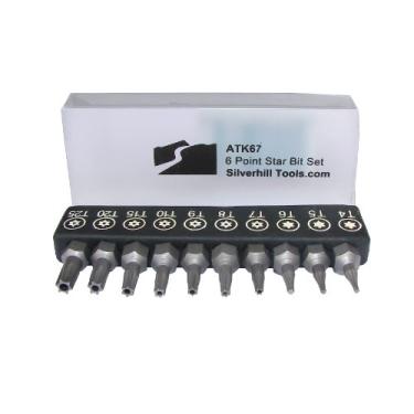 Imagem de ATK67 Conjunto de brocas de segurança estrela de 6 pontos com pontas de segurança (estilo Torx TR com pino no furo), para alça de chave de fenda para pontas de 1/4 polegada. Tamanhos de ferramentas T4, T5, T6, T7, T8, T9, T10, T15, T20, T25)