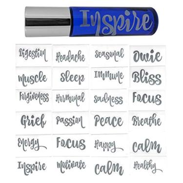 Imagem de Etiquetas de óleo essencial de vinil Got Oil Supplies - Serve para frascos de rolo de 10 ml e frascos redondos de vidro Boston - 24 adesivos de garrafa azul e rosa, ouro ou prata para escolher (prata)