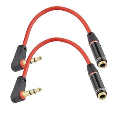 Imagem de Seadream 2 pacotes de 15 cm 3 polos 3,5 mm macho ângulo direito para 3,5 mm fêmea cabo de extensão de áudio estéreo para fone de ouvido para Beats Dr. Dre Studio iPhone