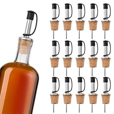 Imagem de Worldity Dosador de vinho de aço inoxidável 16 peças, bico de despejo para garrafas de licor, bico de despejo de óleo, rolhas de garrafa de vinho de borracha, rolhas para garrafas de vinagre de azeite de oliva