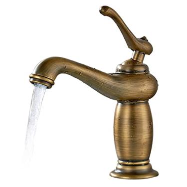 Imagem de LIDON Torneira para pia de banheiro Torneira de latão antigo Banheiro um furo Torneiras de latão furo único Torneira de banheiro Torneira de água quente e fria para pátio