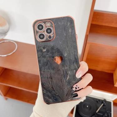 Imagem de Capa de telefone à prova de queda de quatro cantos Love Marble Plating para iPhone 12 11 13Pro Max 8Plus X XR SE Capa, preta, para iPhone 13