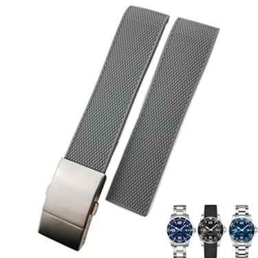 Imagem de CZKE 19mm 20mm 21mm pulseira de borracha para longines Master Conquest HydroConquest L3 preto cinza azul silicone pulseira de relógio à prova d'água (cor: cinza prata, tamanho: 20mm)