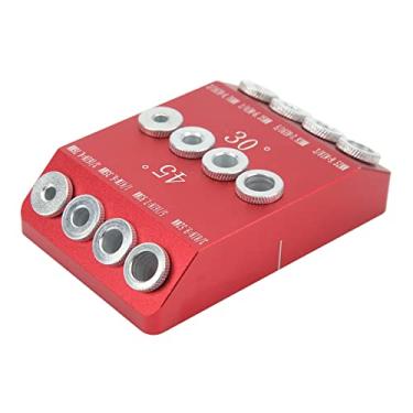 Imagem de Gabarito de guia de broca de bolso de 4 tamanhos, 30 45 90 graus liga de alumínio alta dureza portátil gabarito de furo de operação simples para corrimão deck escada corrimão vermelho