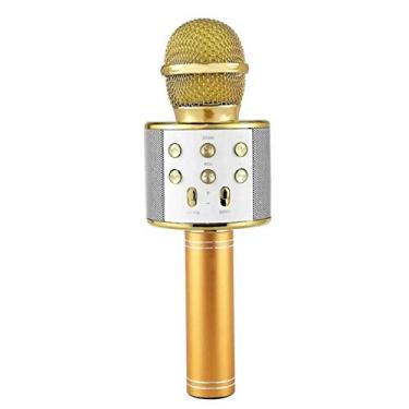 Imagem de Microfone Bluetooth Sem Fio Karaoke Porta Usb Alto-falante Embutido Dourado