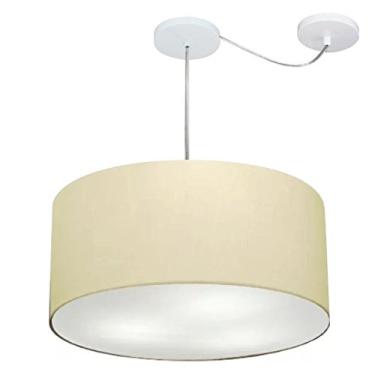 Imagem de Lustre Pendente com Desvio de Centro Cúpula Tecido 55x25 cm, Vivare Iluminação, Pendente4263 LA, Algodão Cru, Médio