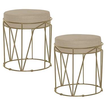 Imagem de Kit 2 Puffs Decorativo Sala de Estar Base Gold Chloe Veludo Bege - Gran Belo