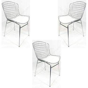 Imagem de Kit 3 Cadeiras BERTÓIA cromada assento branco tubular - Poltronas do Sul