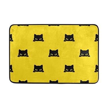 Imagem de Capacho My Daily preto gatinho amarelo 40 x 60 cm, sala de estar, quarto, cozinha, banheiro, tapete impresso em espuma leve