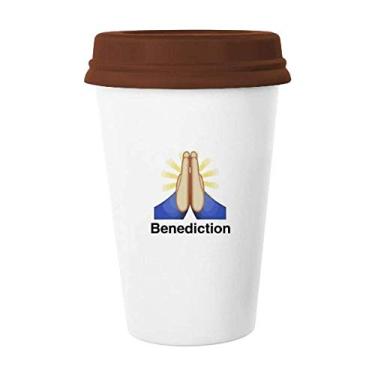 Imagem de Caneca de mão com a frase "Blessing Prayer Expression Hands Mug Coffee Drinking Glass Pottery Ceramic Cup Lid