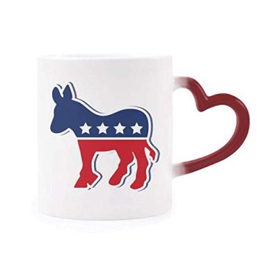 Imagem de Caneca sensível ao calor do Partido Democrático Emblema America Burro Copo de grés que muda de cor vermelha