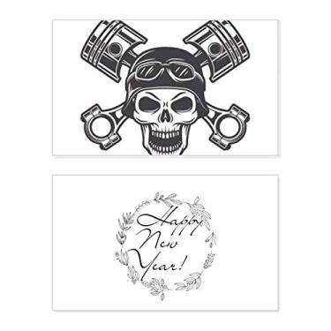 Imagem de Esqueleto óculos de luz de motocicleta padrão ano novo festival cartão felicitações Bless mensagem presente