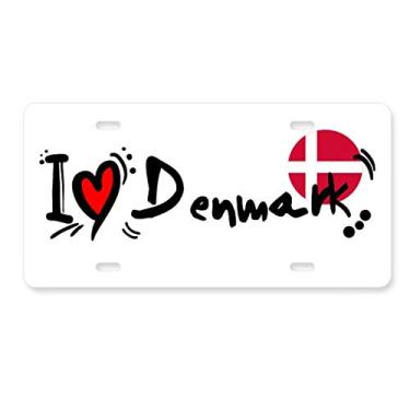 Imagem de DIYthinker I Love Denmark Bandeira da Palavra Love Heart Ilustration Placa de licença Decoração de carro Acessório de aço inoxidável