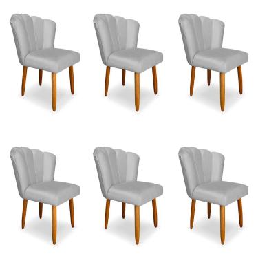 Imagem de Kit 6 Cadeiras de Jantar Pétala Estofada Pés Palito Veludo Cinza - Montanaris Decor