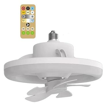 Imagem de CIADAZ Ventilador de teto regulável com luz, lustre de LED E27 com rotação de 360° com controle remoto, 3 velocidades de vento, para cozinha, sala de estar (48W)