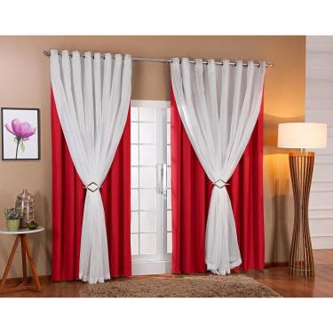 Imagem de Cortina Voil Com Forro Blackout Tecido 5,00X2,20 Sala E Quarto Vermelho
