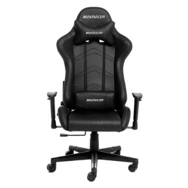 Imagem de MAX RACER - Cadeira Gamer Aggressive - Poltronas Gamer de Aço, Cadeira Ergonômica para Jogos -Até 150kg, Giratória, Braços 1D, Tecido Sintético PVC, Inclinação 180°, Almofada Cervical e Lombar- Preta