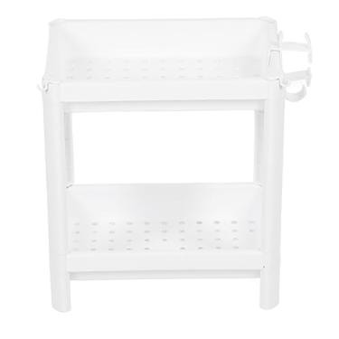 Imagem de Prateleira de torre de banheiro de plástico independente, organizador de rack de armazenamento, cesta de armazenamento para sala de estar, quarto, cozinha, branco(2 camadas 1600ml 18,5cm)