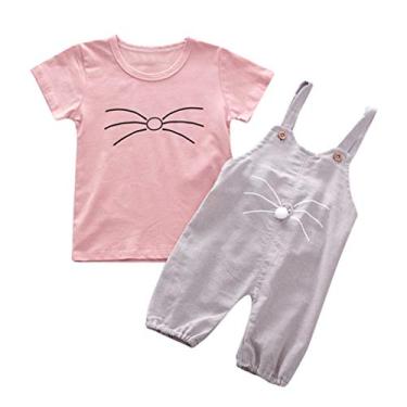 Imagem de Roupas fofas para meninas adolescentes manga longa crianças bebês meninas desenho animado gato estampado camiseta + body (cinza, 2-3 anos)