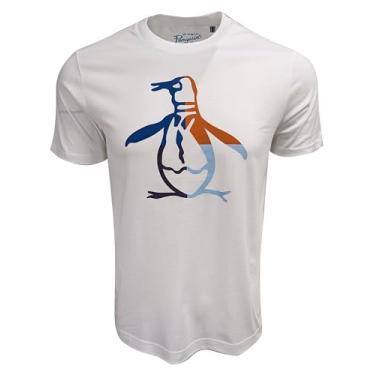 Imagem de Original Penguin Camiseta masculina com gola redonda com logotipo Pete Outline, Branco brilhante (multicor Pete), P