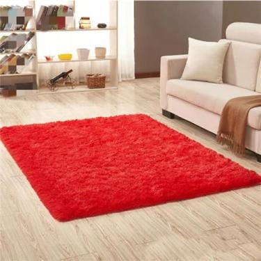 Imagem de GROWBY Tapete felpudo e sedoso macio para sala de estar, tapete de pelúcia quente para casa, tapete macio para área, banheiro, sofá, vermelho, 80x200cm