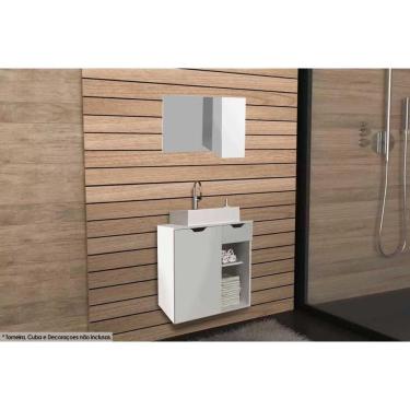 Imagem de Conjunto De Banheiro Armário C- Espelho Bn3602 80cm E Balcão Suspenso Bn3605 S- Cuba Pia 60cm Cor Branco - Tecno Mobili