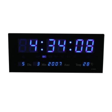 Imagem de Relógio Parede Led Azul Digital Calendário Termometro 36cm - Raff