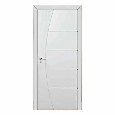 Imagem de Kit Porta de Madeira 210x80cm Frisada Laqueada Direita Moldufama Branco