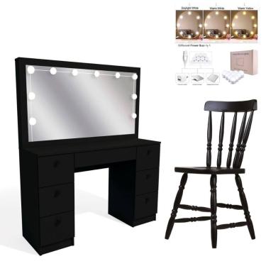 Imagem de Penteadeira Ditália 7gavetas C/cadeira + Kit Luz Pe-80 Preto
