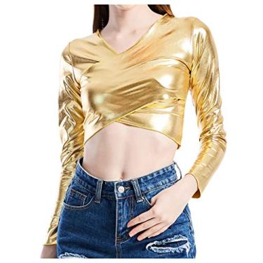 Imagem de Tops femininos modernos Petite Top manga curta Y2K tops gráficos para sair blusas verão algodão camisas boho túnica de trabalho, Dourado, P