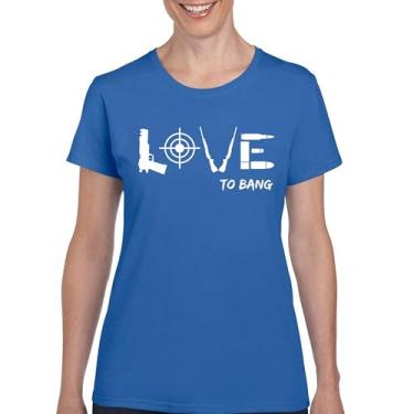 Imagem de Camiseta Love to Bang 2nd Amendment 2A Gun Right to Bear Arms Veteran Dont Tread on Me Camiseta feminina patriótica americana, Azul, XXG