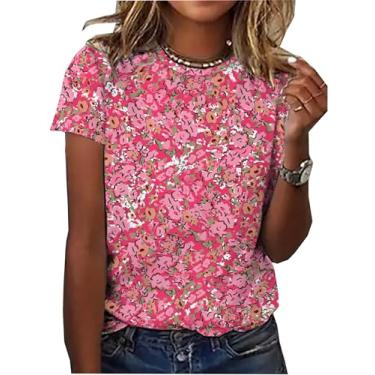 Imagem de Camiseta feminina floral com estampa de flores silvestres para amantes de plantas, flores vintage, manga curta, rosa, G
