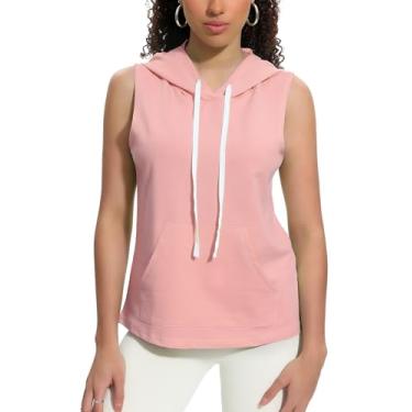 Imagem de Xeoxarel Camiseta regata feminina sem mangas com capuz (P-GG), rosa, M