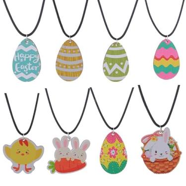 Imagem de Presentes de Páscoa, conjuntos de colares com pingente de coelho para mulheres, meninas, feitos à mão, coloridos, ovos de páscoa, com estampa de pintinho, colar de madeira em forma de gota, joias de