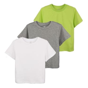 Imagem de Little Bitty Camisetas infantis de manga curta de algodão casual com gola redonda verão camisetas pacote com 3, 2-14 anos, Verde/cinza/branco, Large