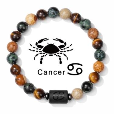 Imagem de Pulseira do zodíaco para mulheres e homens, signo do zodíaco, pulseira de contas de pedra natural com cartão de desejos, 12 constelações, distância, oração, bênção, pulseira para casais, amigos