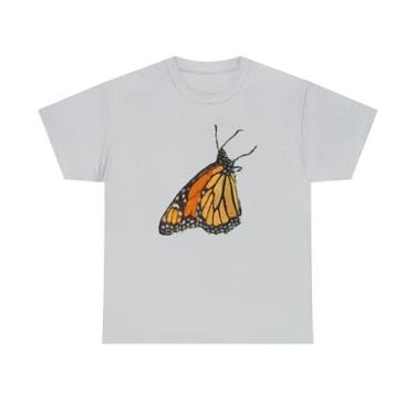 Imagem de Camiseta unissex de algodão pesado borboleta monarca "Ann Butterfly", Cinza gelo, XXG