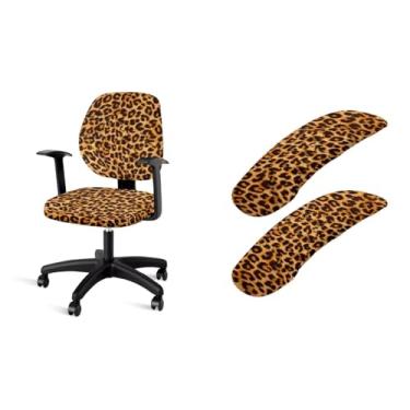 Imagem de Eheartsgir Conjunto de 4 capas protetoras de cadeira de escritório com estampa de leopardo marrom com apoio de braço, capa giratória universal elástica para cadeira giratória, jogos de computador