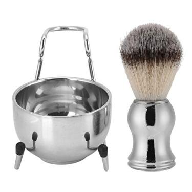 Imagem de Kit de barbear masculino, 3 peças de aço inoxidável para barba escova de barbear tigela de sabão suporte de barbeiro limpeza facial estilo de cabelo conjunto de ferramentas, prata (38092)