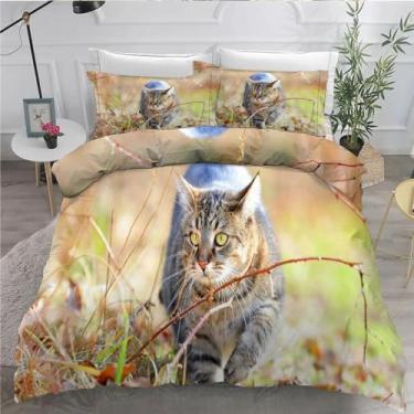 Imagem de Jogo de cama Civet Cat California King com estampa de animal e capa de edredom de 3 peças, capa de edredom de microfibra macia 264 x 248 cm e 2 fronhas, com fecho de zíper e laços
