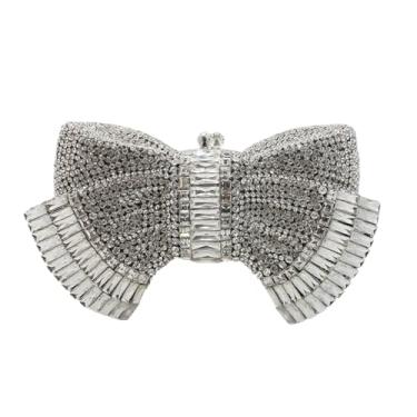 Imagem de UMREN Bolsa feminina elegante de borboleta com strass, bolsa de mão de luxo com cristal clutch para festa de casamento e coquetel, A#prata