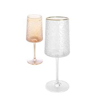 Imagem de 1 Taça De Vinho Grande De 500ml Cristal Ecológico Martelado Transparente Cor Ambar Tinto Branco Borda Fio De Ouro Presente Mesa Posta Luxo (Filete)