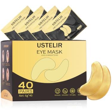 Imagem de USTELIR Adesivos sob os olhos, 40 pares de máscaras para olheiras, olhos inchados, bolsas sob os olhos, rugas, adesivos de máscara ocular com ouro 24K, tratamento ocular para cuidados com a pele para