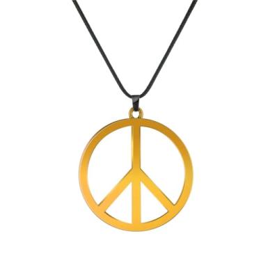 Imagem de Dreuyet Colar com pingente de sinal de paz para homens e mulheres personalizado de aço inoxidável punk hippie anos 60 e 70 anos 60 anos 70, acessórios hipster para festa de Halloween dos anos 1960 e