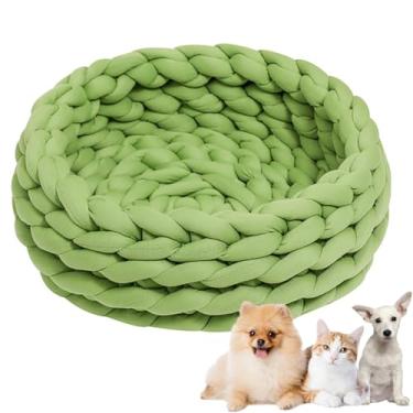 Imagem de Cama de cachorro, cama de gato de algodão de malha redonda, lavável, cama de gato para animais de estimação, cesta de cachorro grossa, ortopédica, ninho de cachorro de malha grossa(Green 2,19")