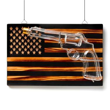 Imagem de Godinger Decantador de uísque, placa de madeira da bandeira americana com decantador de uísque, bebidas alcoólicas, decoração de casa, decoração de escritório, presentes para homens, decantador de