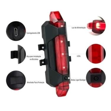 Imagem de Farol Traseira Lanterna Luz Led Sinalizador Bicicleta Usb Vm - Luatek